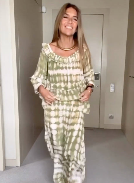 Kvinna Lång Kjol och Blus Elegant Set Polyester Hemnix