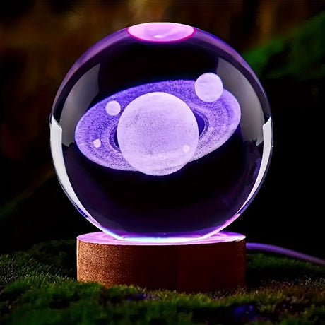 LumiSphere - 3D Kristallboll LED Nattlampa med Träbas Carvallo