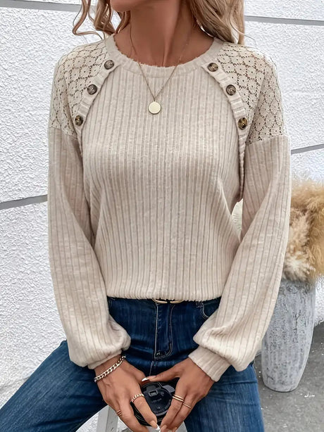 Dam Långärmad T-shirt Rund Halsringning Mjuk Bomullsmix Hemnix