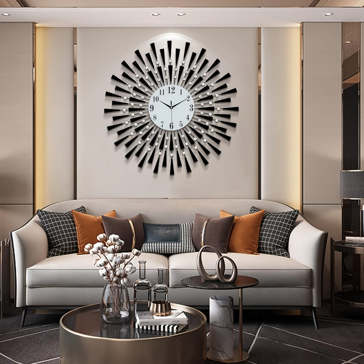 Stille Svart Metall Väggklocka med Glashand - Batteridriven för Vardagsrum, Sovrum, Kontor Carvallo