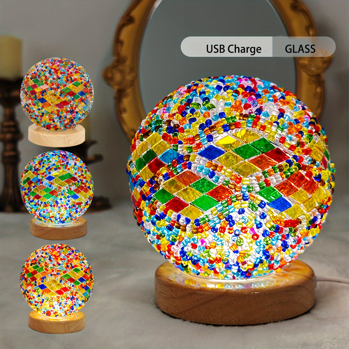 GlassArt - Modern LED Bordslampa med Justerbar Belysning och Färgglad Glaskåpa Carvallo