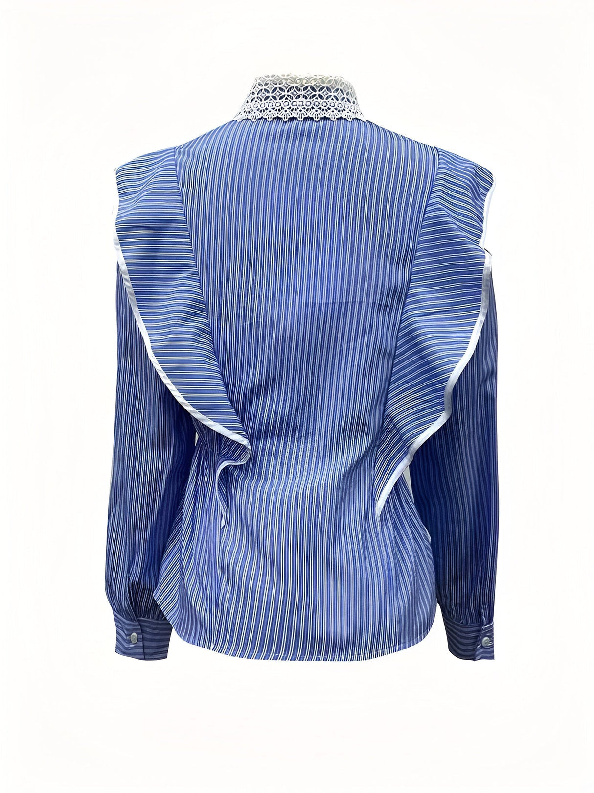 Dam Skjorta Långärmad Randig med Ruffles Mjukt Tyg