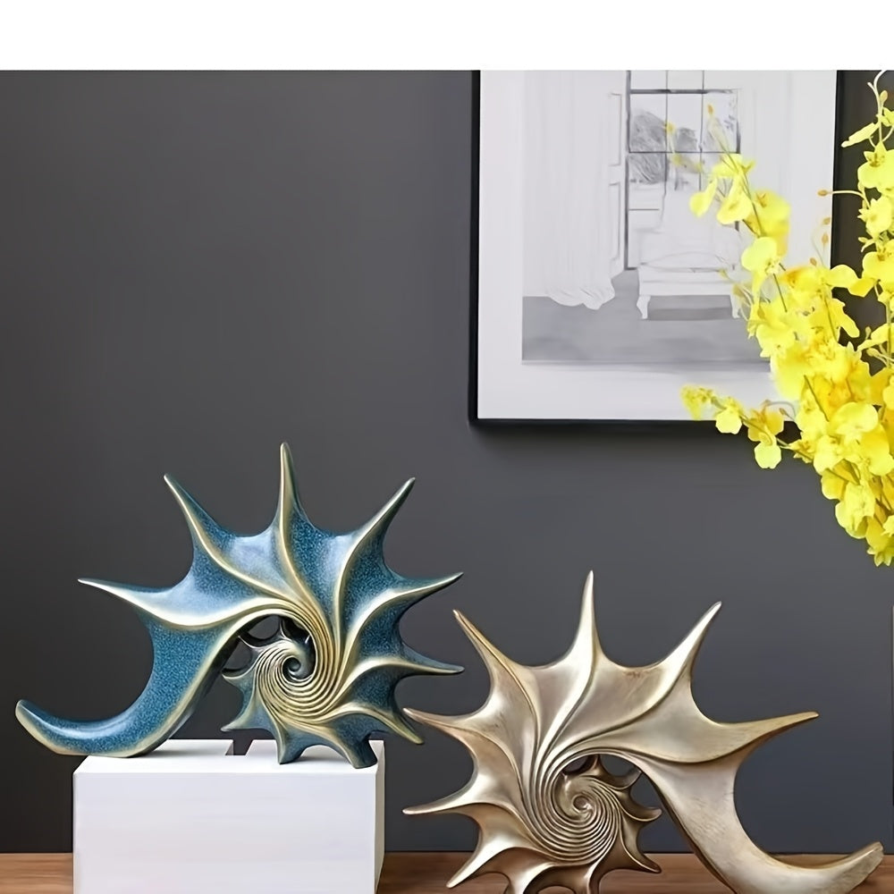 Elegant blå & guld snäckskulptur - Lyxig harts kustfantasi heminredningsdekor MILA Sverige
