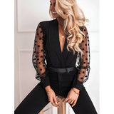 Dam Blus Djup V-hals Flödande Polyester-Blusar-Bellasverige-Hemnix