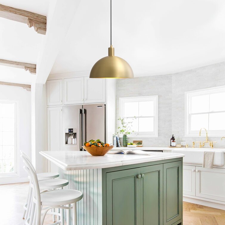 Mitten av seklet Moderne Messing Kupa Hänglampa Carvallo