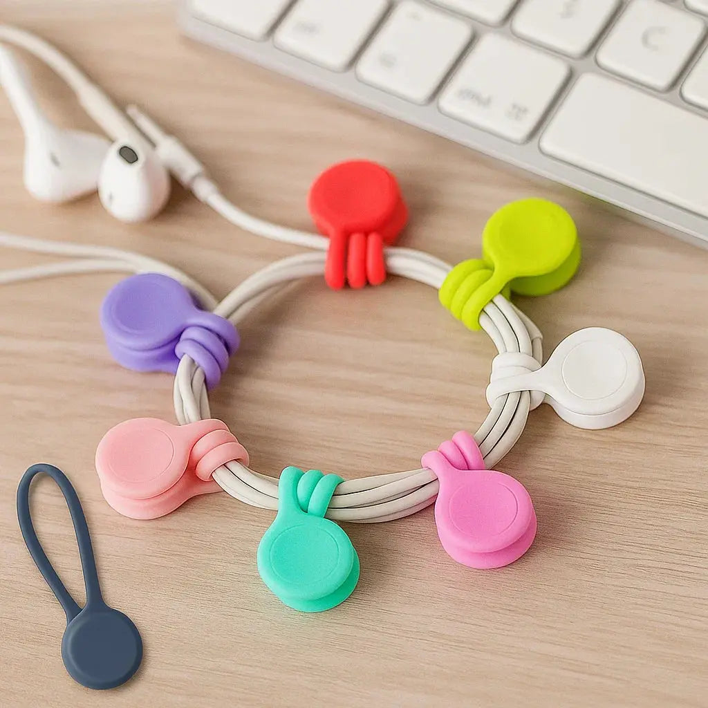 Magnetiska silikonkabelband – 10-pack smarta sladd- och nyckelhållare MILA Sverige