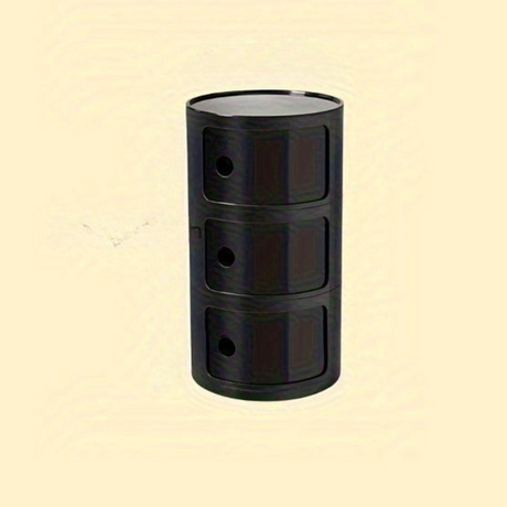 Sängbord med runda plastförvaringslådor Carvallo