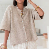 Jasmine™ Stickad Kofta med Halvlånga Ärmar-Hemnix-Khaki-S-Hemnix