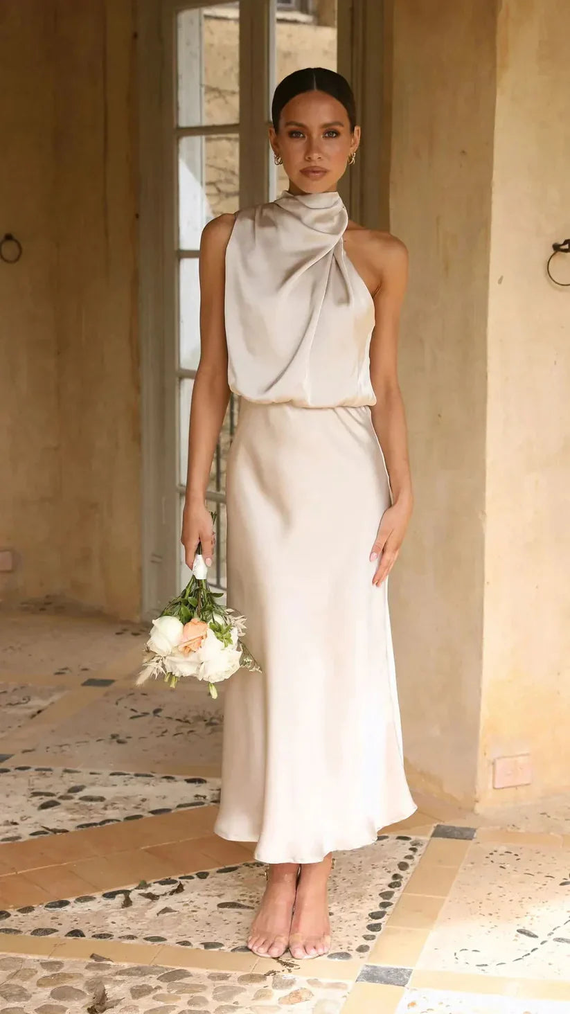Kvinnors Axellös Klänning Asymmetrisk Satin