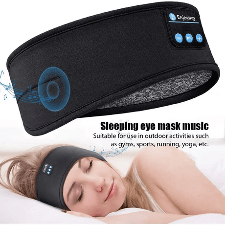 Trådlöst Bluetooth Sovpannband & Ögonmask - Elastiska, Bekväma Hörlurar med Avtagbara Högtalare för Sömn & Träning-Personligt-BB-Hemnix