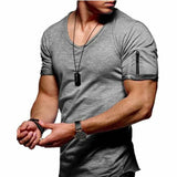 Herr T-shirt V-ringning Casual Bomull-Herr T-shirts-Hemnix-Mörkgrå-S-Hemnix