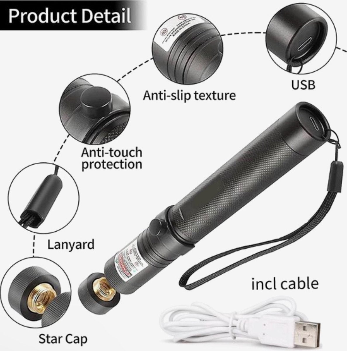 Laserpekare uppladdningsbar grön USB metallpenna Carvallo