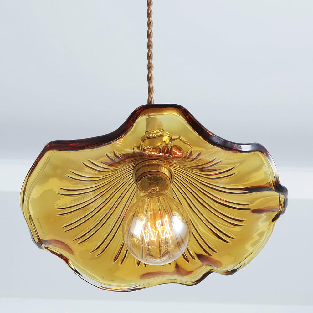 Art Nouveau Fluted Glass Pendant | Flower-Inspired Shade | H4.72in x D9.06-23.62in | Brass & Glass Craftsmanship | Brick by Brick Carvallo