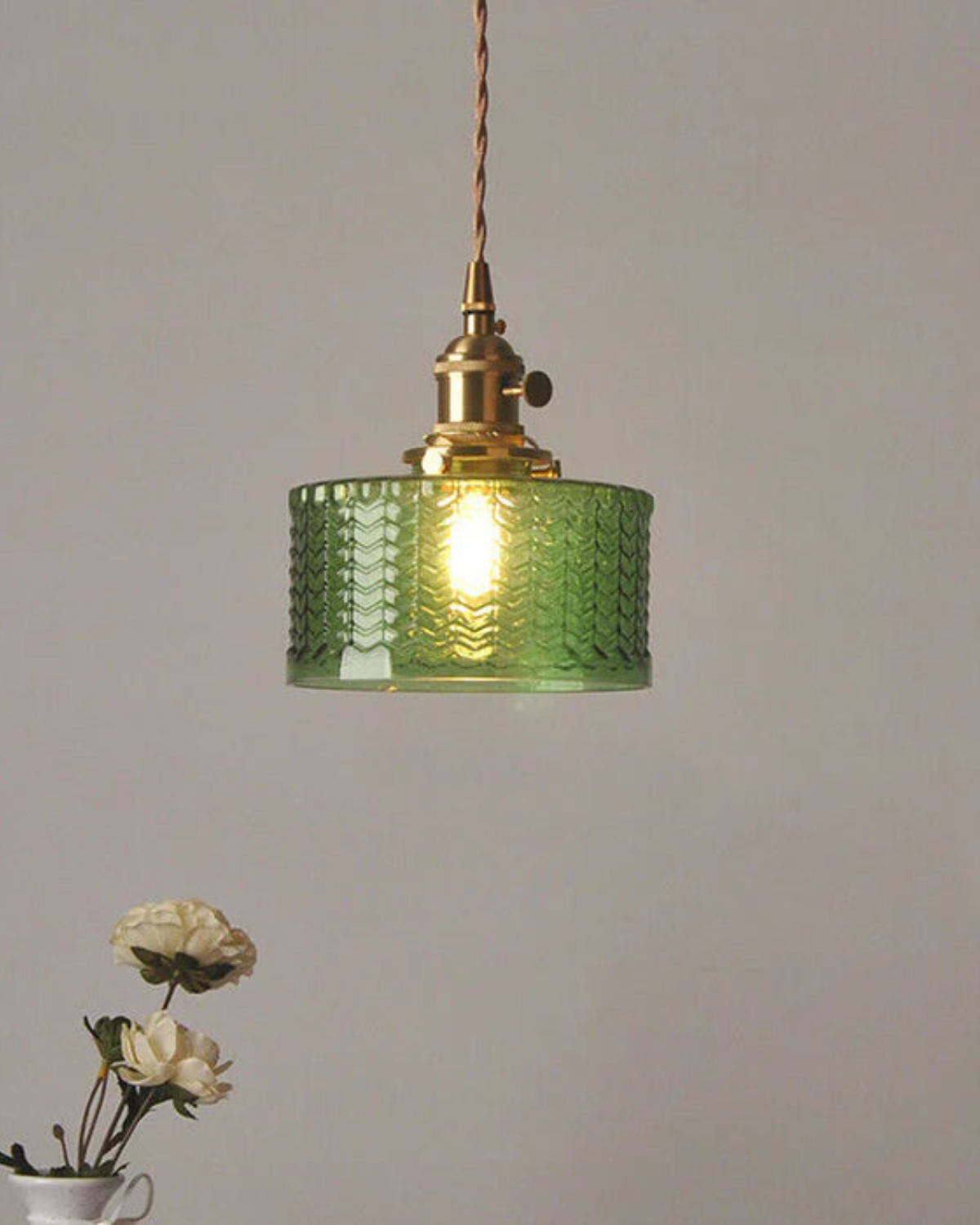 Vintage Glass Ceiling Pendant | Textured Glass & Brass | Warm 3000K Glow Carvallo