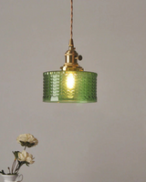 Vintage Glass Ceiling Pendant | Textured Glass & Brass | Warm 3000K Glow Carvallo