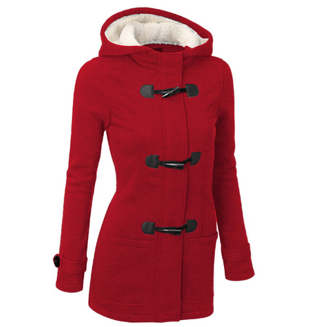 Avslappnad vinterjacka med knappar för kvinnor-Bellasverige-Rött vin-S-Hemnix