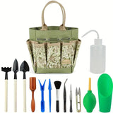 Carvallo Mini Trädgårdsverktyg-set | 13-delar | För Bonsai, suckulenter & rumsväxter | Med organiseringsväska Carvallo