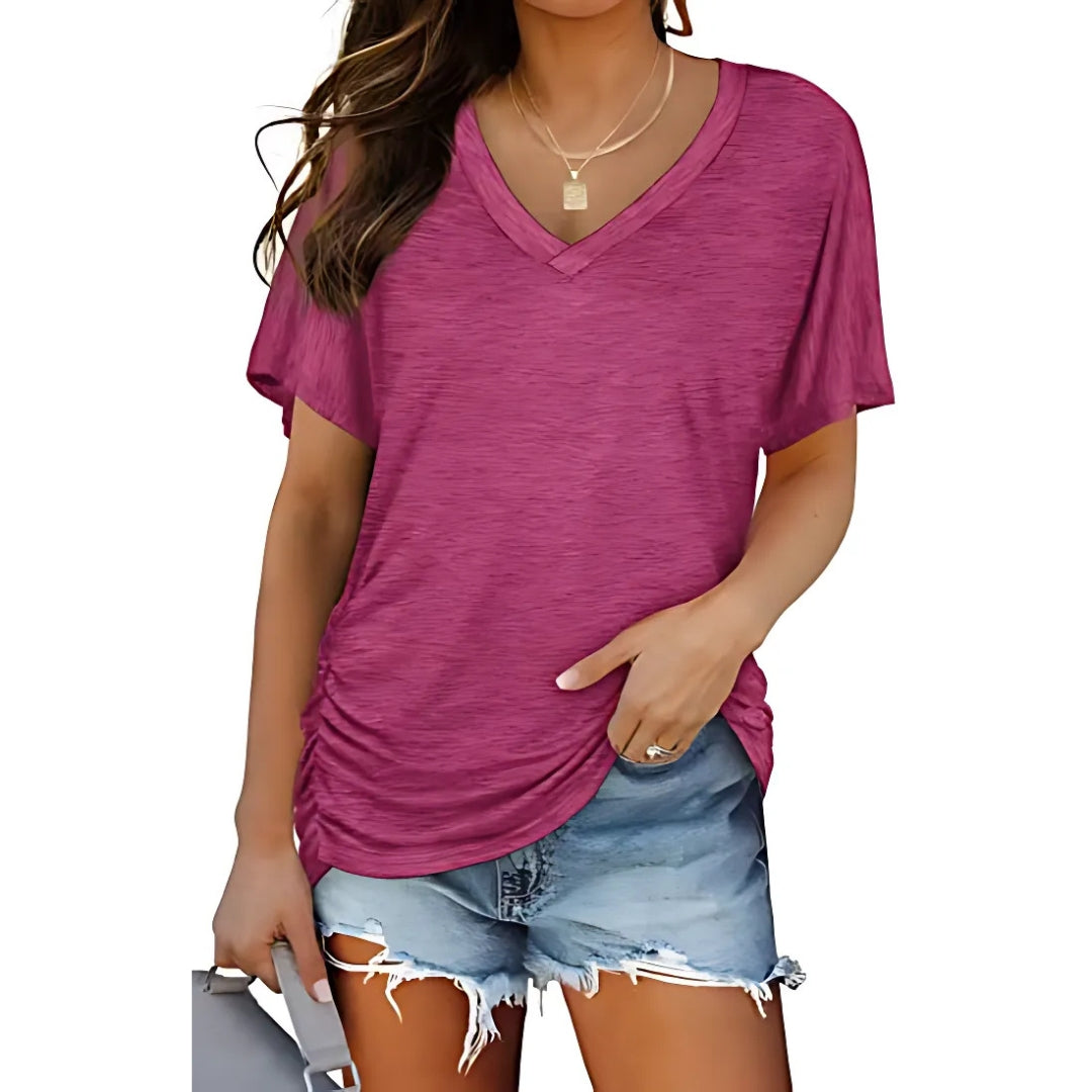 Nora™ V-ringad T-shirt-Hemnix-Rosa-S-Hemnix