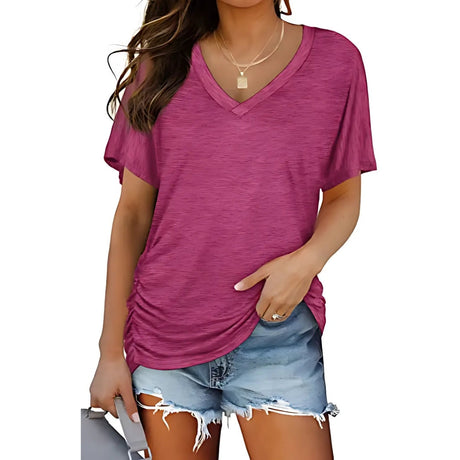 Nora™ V-ringad T-shirt-Hemnix-Rosa-S-Hemnix