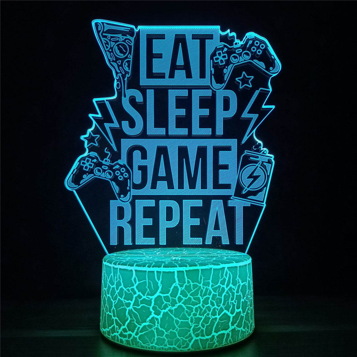 3D LED Lampa Gamer-Barn-BB-Eat Sleep Game Repeat-Hemnix