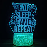 3D LED Lampa Gamer-Barn-BB-Eat Sleep Game Repeat-Hemnix