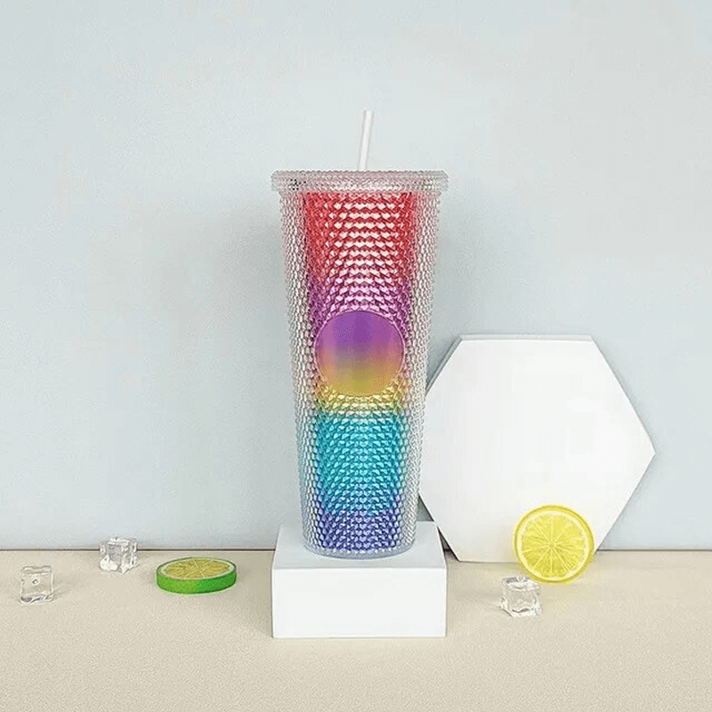 Återanvändbar Mugg med Sugrör 710ml-Personligt-BB-Transparent regnbåge-Hemnix