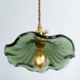 Art Nouveau Fluted Glass Pendant | Flower-Inspired Shade | H4.72in x D9.06-23.62in | Brass & Glass Craftsmanship | Brick by Brick Carvallo