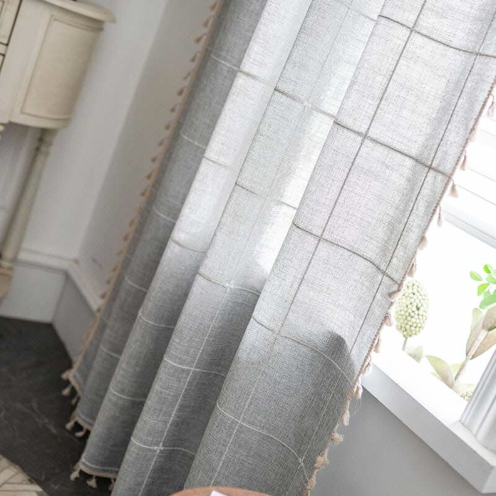 Tassel Rutig Gardin Semi Mörkläggande Draperier Carvallo
