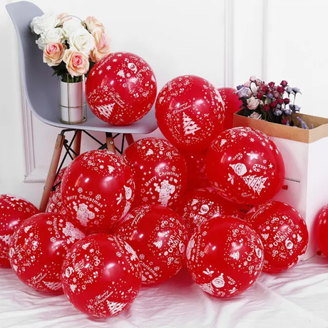 God Jul Ballonger i Flera Färger - Latexballonger Festballonger-Jul-BB-Röd (Träddesign)-10 st-Hemnix