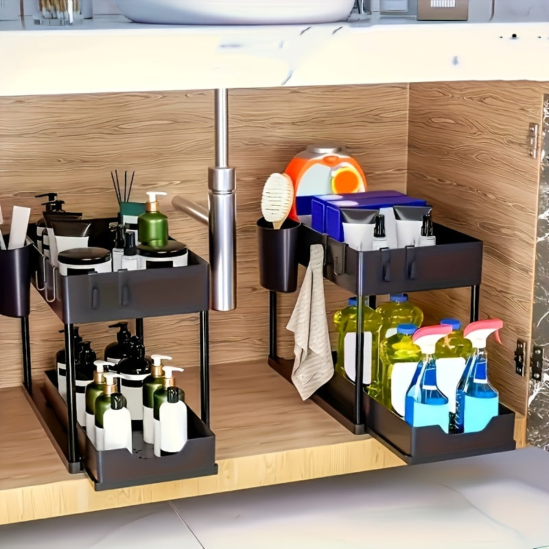 2-Tier Organizer med Krok och Kopp – Smart och Stabil Förvaringssystem för Under-Bänk eller Bänkytan Carvallo
