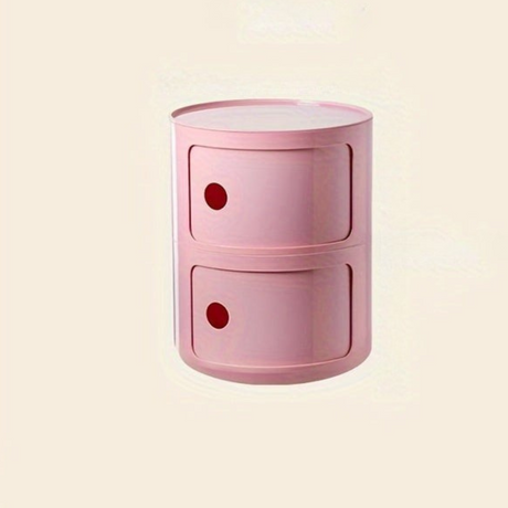 Sängbord med runda plastförvaringslådor Carvallo