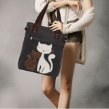 Katt broderi Canvas väska-Accessories-Bellasverige-Hemnix