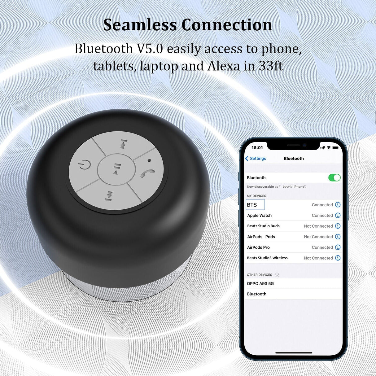 Luxora Vattentät Bluetooth Duschhögtalare med Sugkopp Carvallo