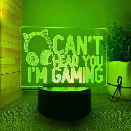 3D LED Lampa Gamer-Barn-BB-Can´t hear you I`m Gaming-Hemnix