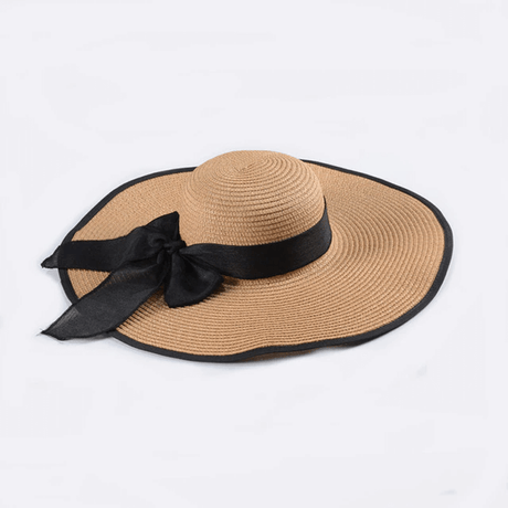 Strandhatt Solhatt Dam-Personligt-BB-Khaki/svart rosett-Hemnix