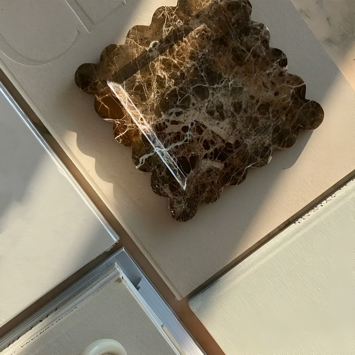 Scalloped Marble Travertine Jewelry Tray Carvallo