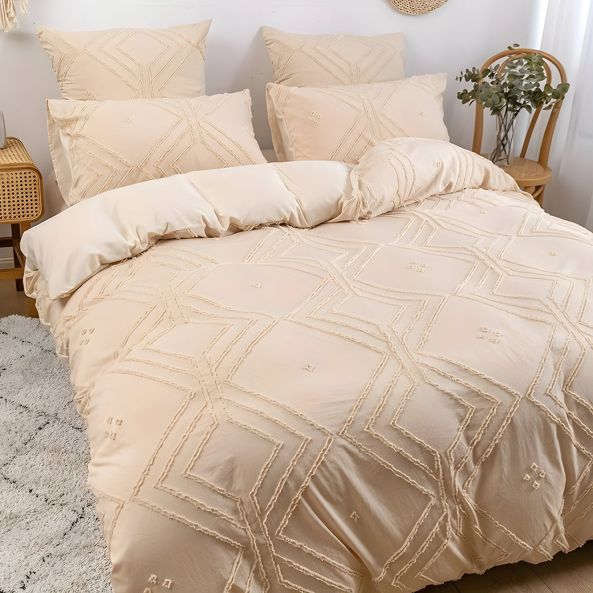 GridLuxe Duvet Set - Året runt tuftad rutmönstrad sängkläder Carvallo