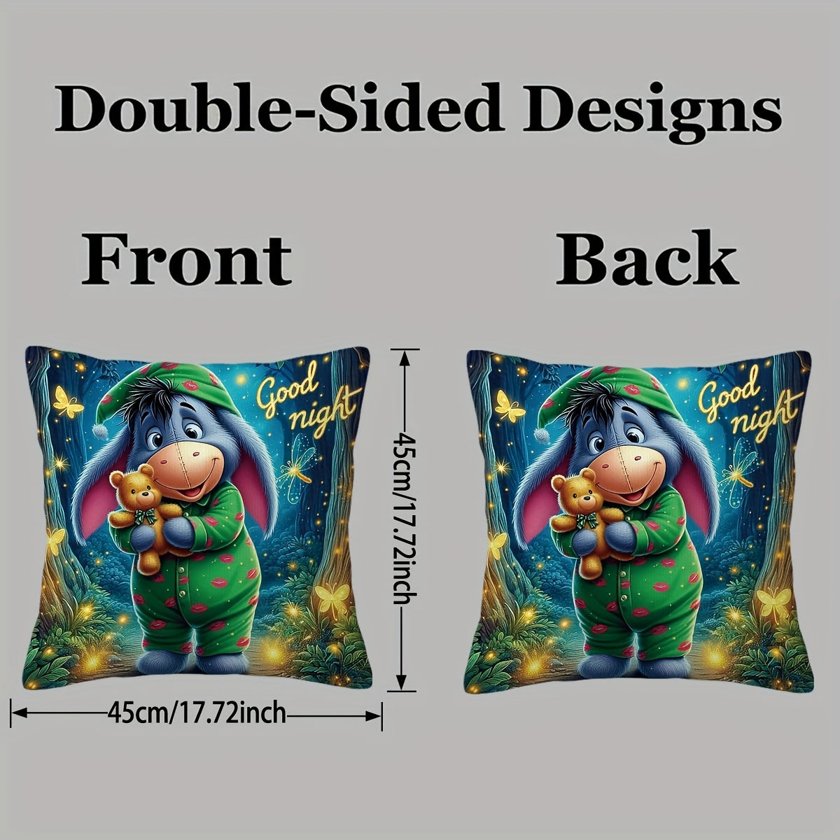 Eeyore Plysch Kuddöverdrag - Lekfullt Tvåsidigt Design med Dragkedja för Vardagsrum och Sovrum Carvallo