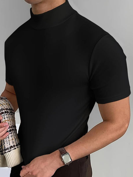 Herr T Shirt Hög Krage Kvalitetsbomull Elegant Design-Herr T-shirts-Bellasverige-Svart-S-Hemnix