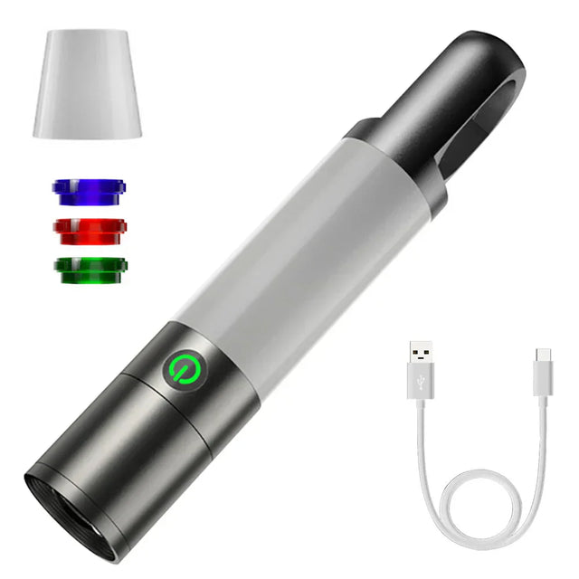 LED-ficklampa med flerfärgade filter – uppladdningsbar USB-C-lampa med camping- och nödbelysningsfunktion Carvallo