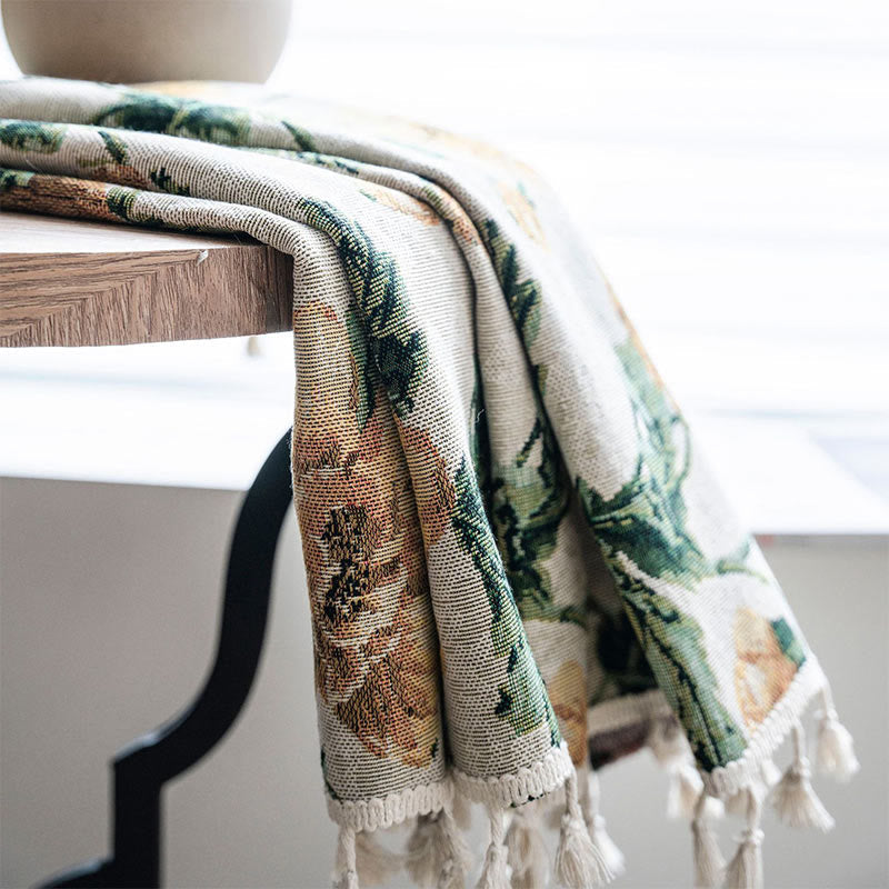 Beige Flower Fringed Semi Blackout Gardin för Integritet Carvallo