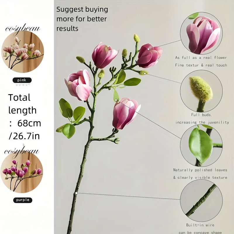 Set med 4 Realistiska Magnolia Blommor – Elegant och Tidlös för Bröllop och Lyxig Dekoration Carvallo