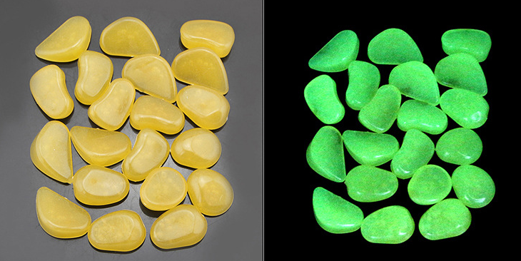 Lysande stenar för trädgård & dekoration – Fosforescerande småstenar i olika färger Carvallo