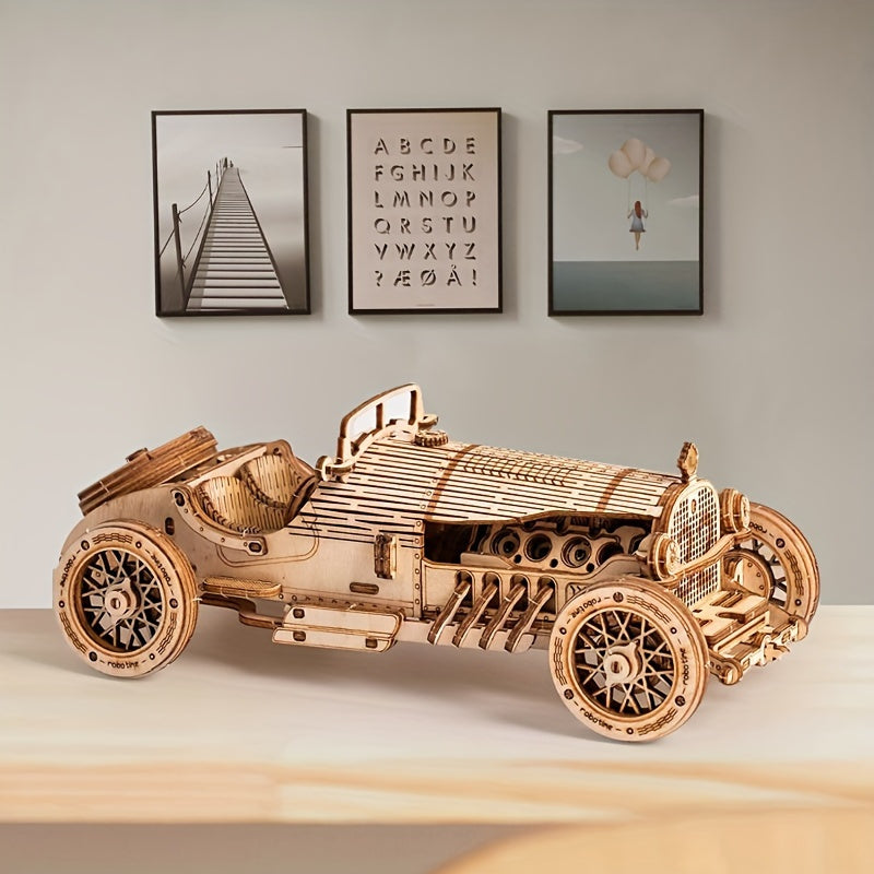 Vintage 3D Träbil Pussel – Mekanisk Modell med Växlar och Detaljerad Design Carvallo