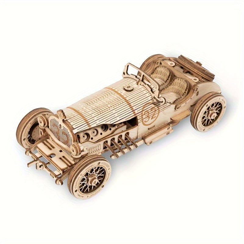 Vintage 3D Träbil Pussel – Mekanisk Modell med Växlar och Detaljerad Design Carvallo