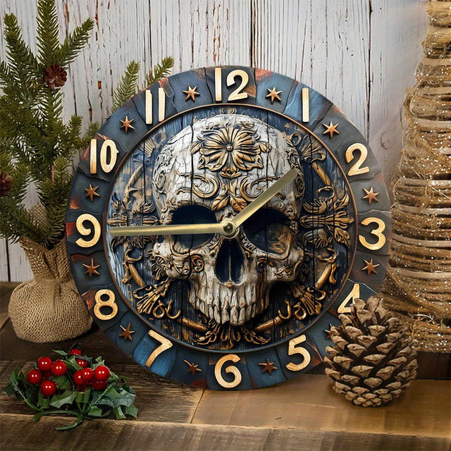 SkullTime - Stilla Aluminium Vägghängd Klocka med Dekorativt Skelettdesign (20 cm) Carvallo