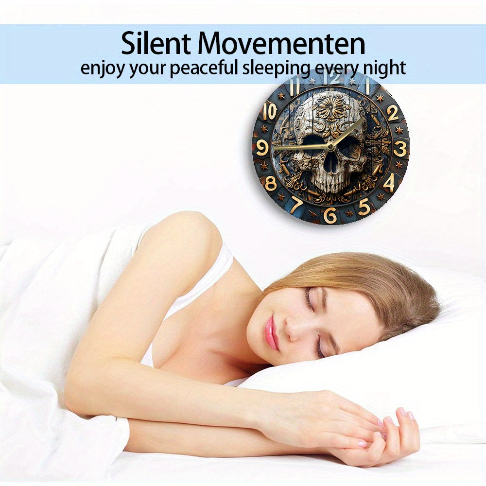 SkullTime - Stilla Aluminium Vägghängd Klocka med Dekorativt Skelettdesign (20 cm) Carvallo