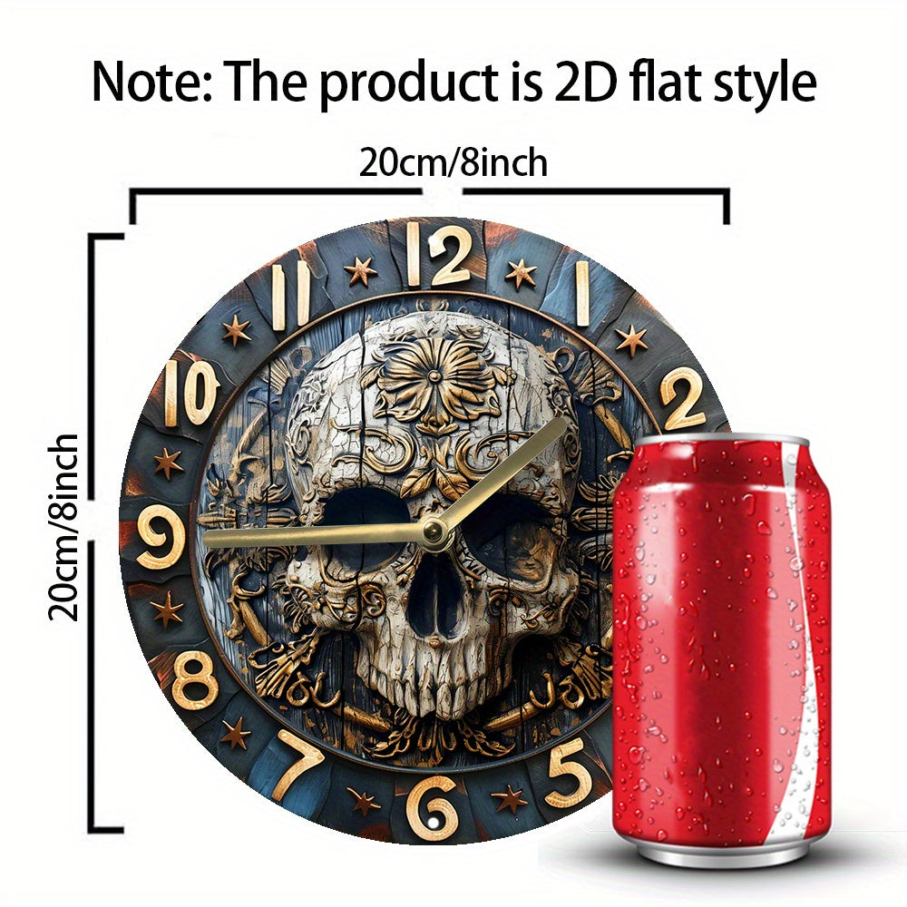 SkullTime - Stilla Aluminium Vägghängd Klocka med Dekorativt Skelettdesign (20 cm) Carvallo