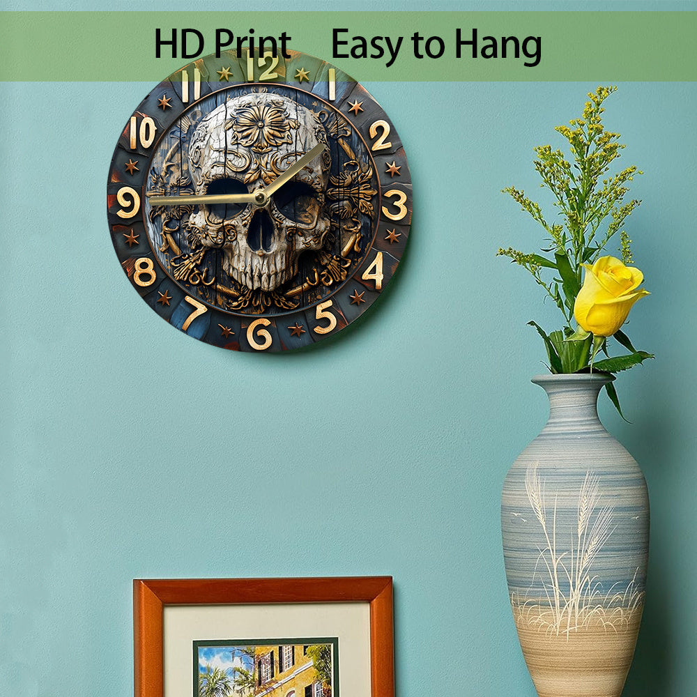 SkullTime - Stilla Aluminium Vägghängd Klocka med Dekorativt Skelettdesign (20 cm) Carvallo