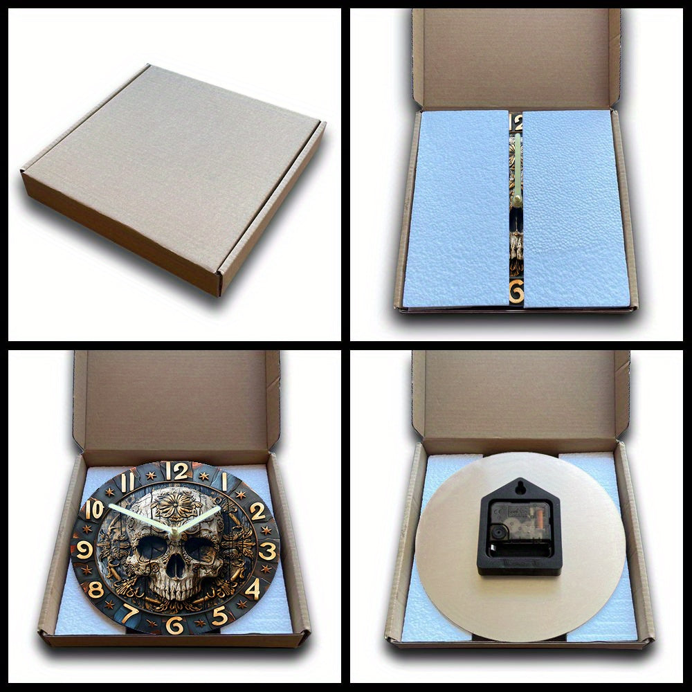 SkullTime - Stilla Aluminium Vägghängd Klocka med Dekorativt Skelettdesign (20 cm) Carvallo